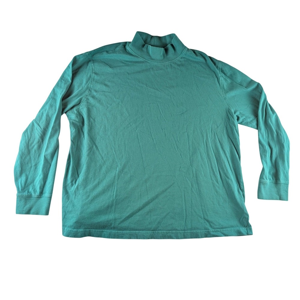 Lands End Womens XL 18 Green Mock Neck Long Sleeve Cotton Jersey Top